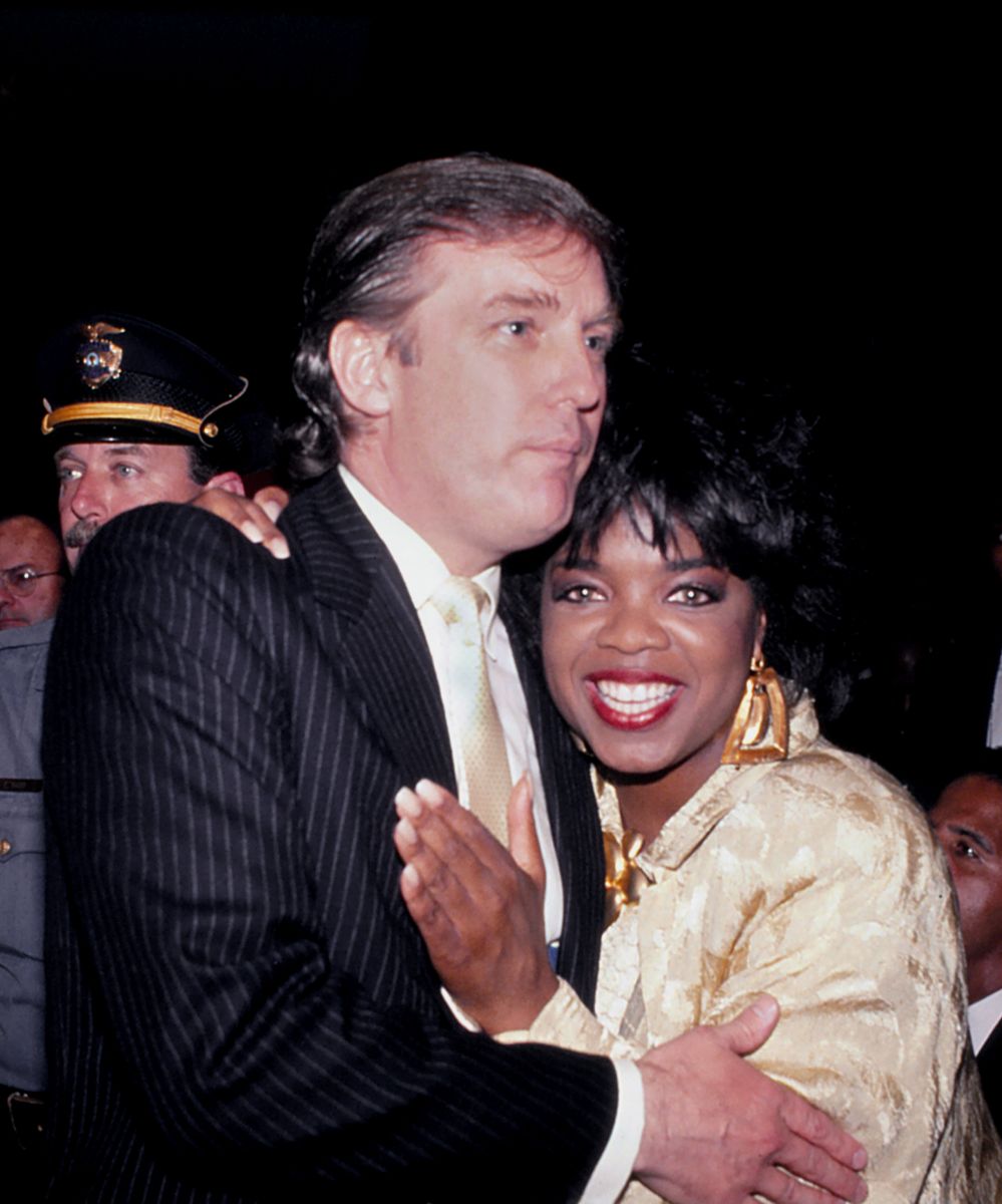 Donald Trump and Oprah Winfrey ringside at Tyson vs Holmes Convention Hall in Atlantic City, New Jersey January 22 1988